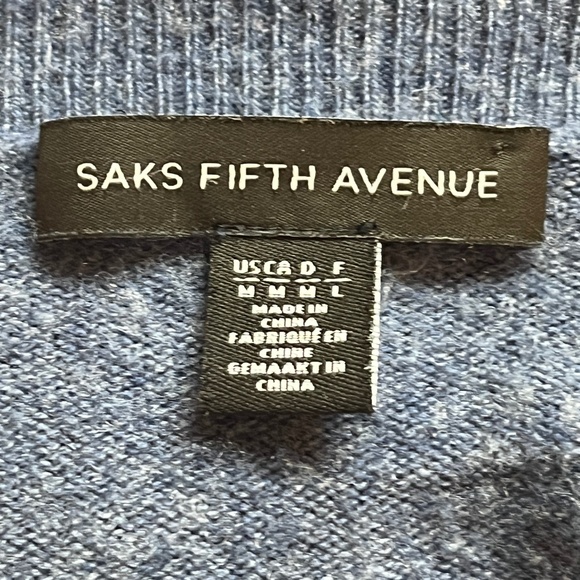 SAKS FIFTH AVENUE | Women's Crew Neck Wool Yak Blend Sweater Blue Size Medium - Picture 7 of 8